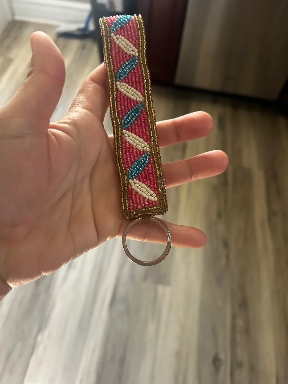 BAMBOO Pink, Blue, White & Gold Beaded Wrist Key Holder